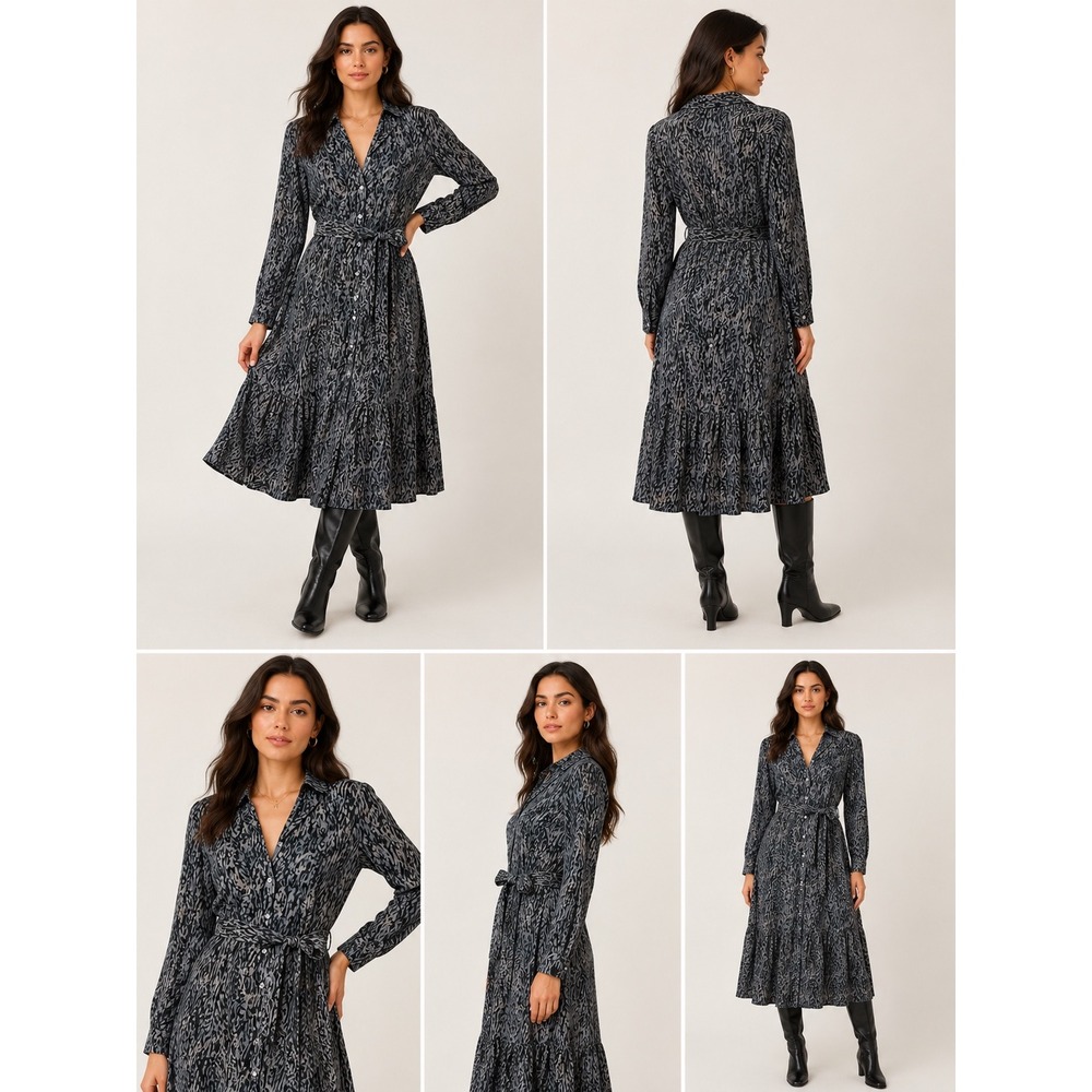 Rails Grey Black Abstract Animal Print Tiered Midi Shirt‎ Dress Small